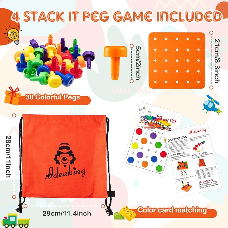 Colorful Stacking Peg Board Toy for Toddlers - 30 Pegs