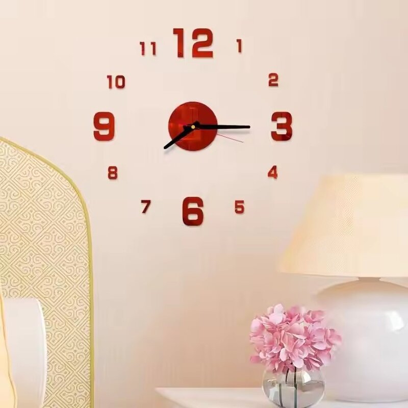 DIY Wall Clock Large Living Room Modern 3D - with Mirror Numbers for Home Office