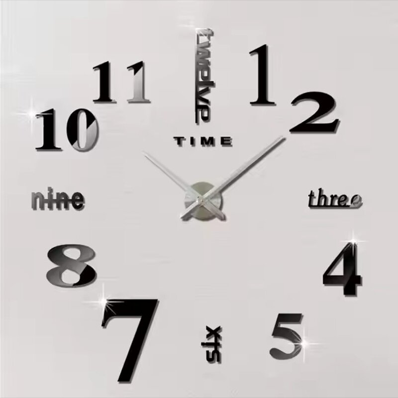 DIY Wall Clock Large Living Room Modern 3D - with Mirror Numbers for Home Office