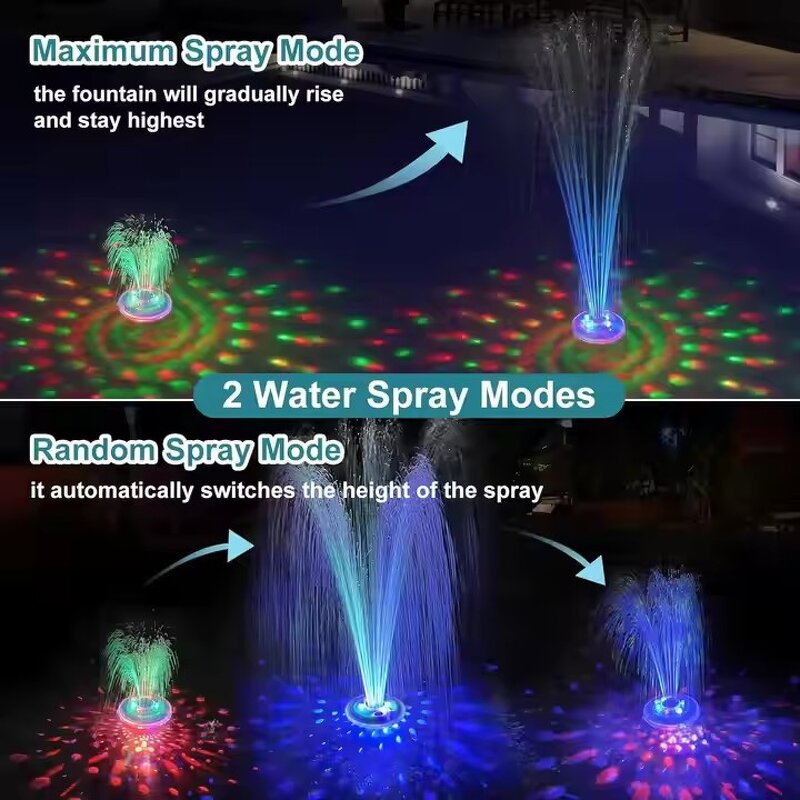 LED Light Floating Pool Fountain - Multicolor Lights IP67 Waterproof Outdoor