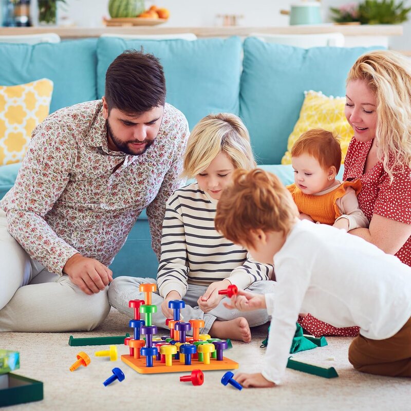 Peg Board Stacking Toddler Toys Game Set - Lacing Fine Motor Skills