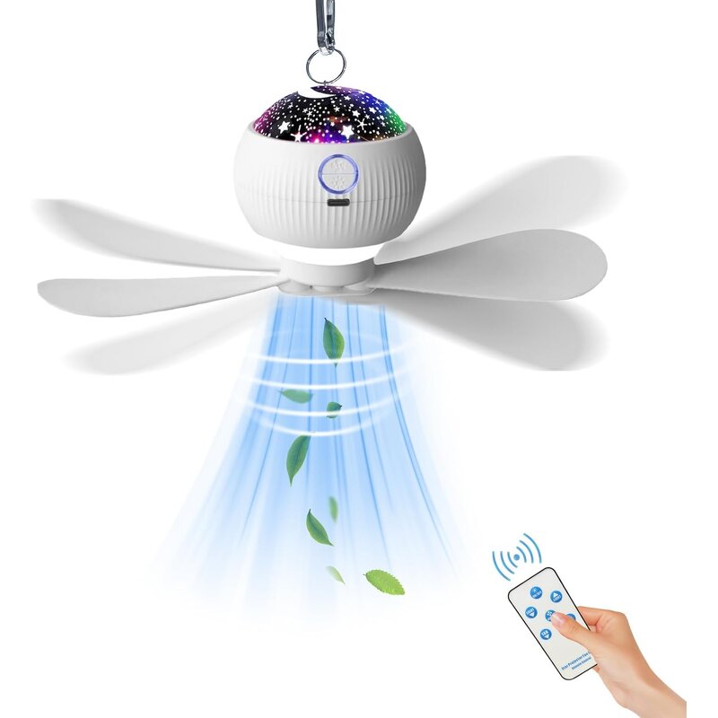 USB Ceiling Light Fan with Remote Control - Rechargeable Camping Light