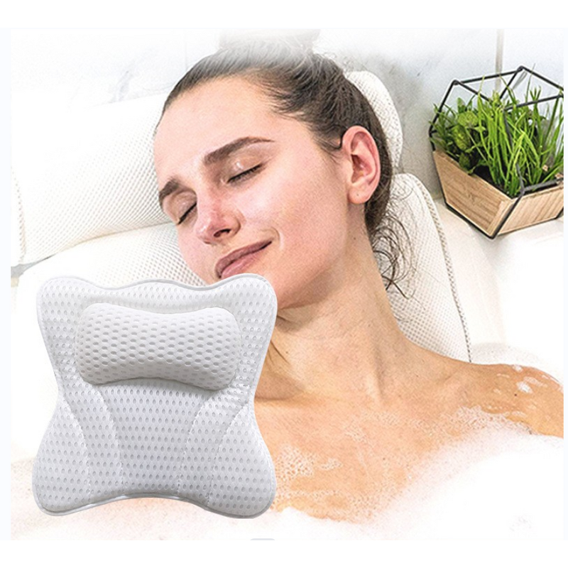 Bath & Spa Pillow with 4D Air Mesh Technology - 7 Strong Suction Cups