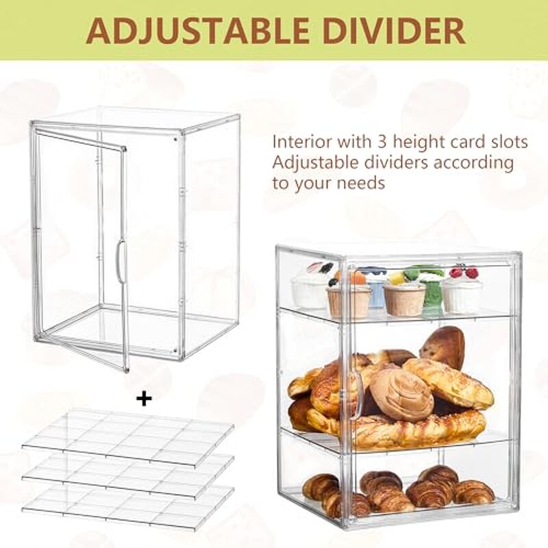 Pastry Display Rack - Adjustable 4-Layer Clear 15.5x11.4x9.8inch Bread Storage Magnetic