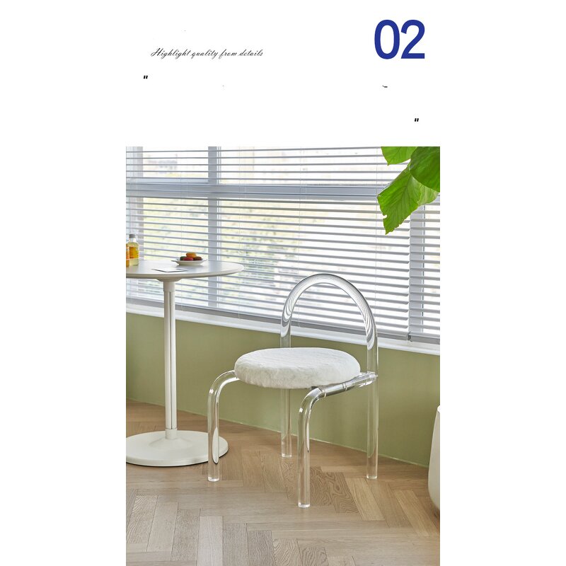 Dining Chair - Nordic Style Transparent Acrylic with Cushion Restaurant Stool Dressing