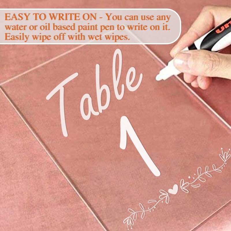 Wedding Table Numbers - 20 Pack Acrylic with Stands 4 X 6 Inch Blank Clear Signs