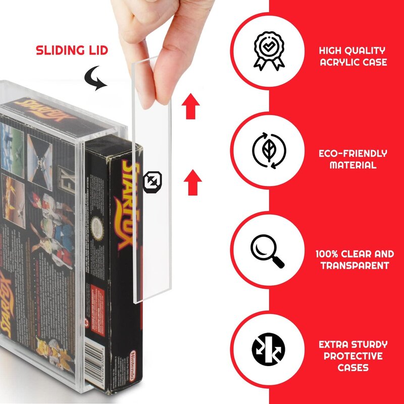 Acrylic Display Case - Compatible with Nintendo SNES N64 Game Box Clear Protective