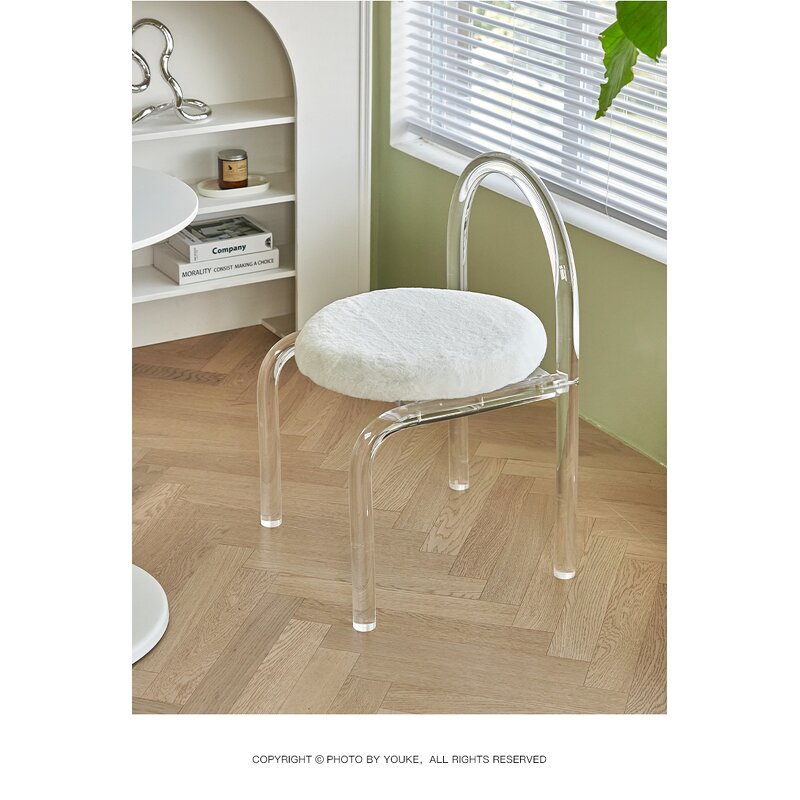 Dining Chair - Nordic Style Transparent Acrylic with Cushion Restaurant Stool Dressing