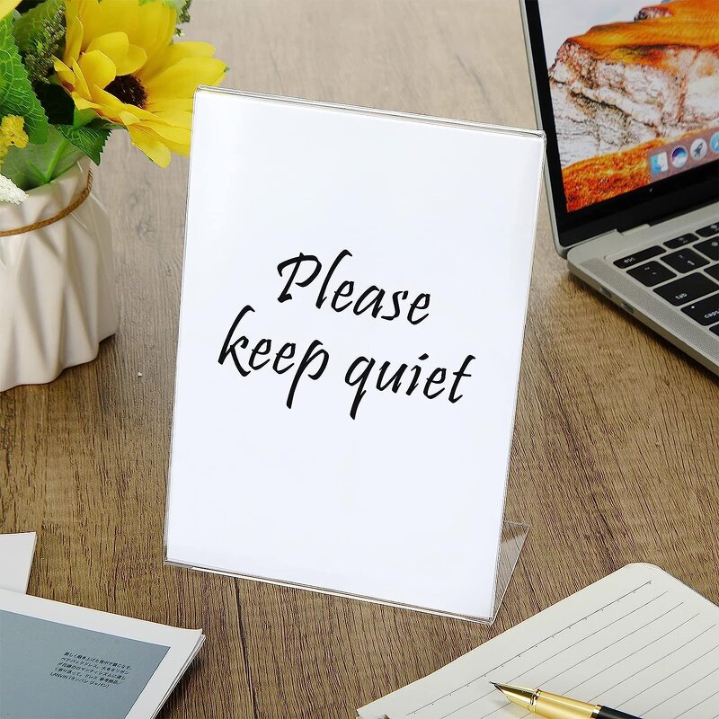 Sign Holder - 5 X 7 Inch Acrylic Slant Back Picture Frames Clear L Shaped Desktop