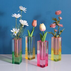 Flower Vase - Simple Nordic Style Acrylic Hydroponic Square Column Glass Creative