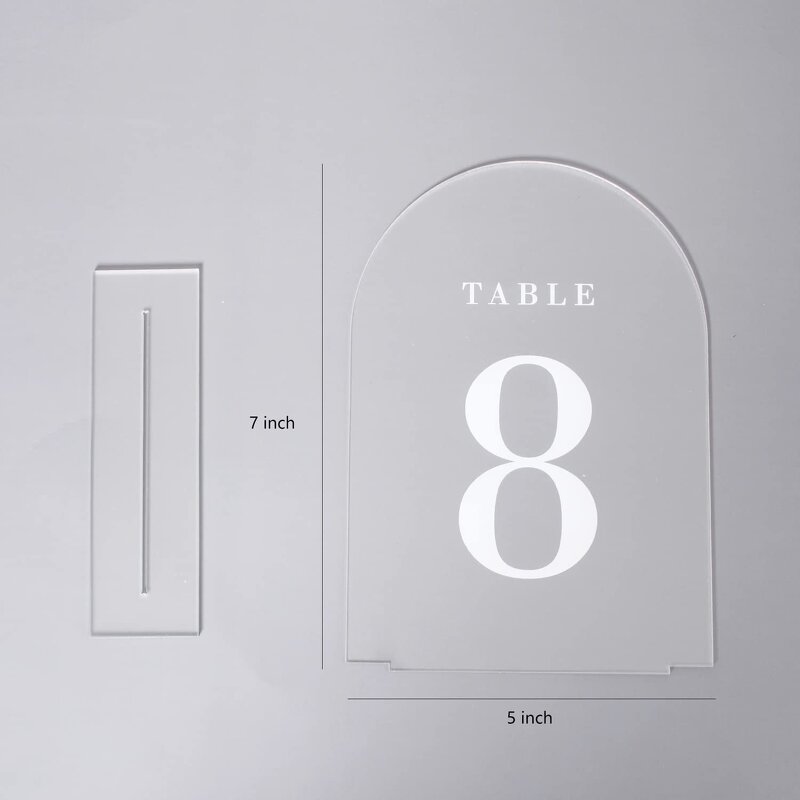 Wedding Table Numbers - Frosted Arch with Stands 1-15 5x7" Acrylic Signs for Centerpiece