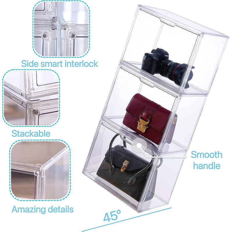 Purse Storage Organizer - 3 Pack Clear Acrylic Display Box for Handbag Stackable