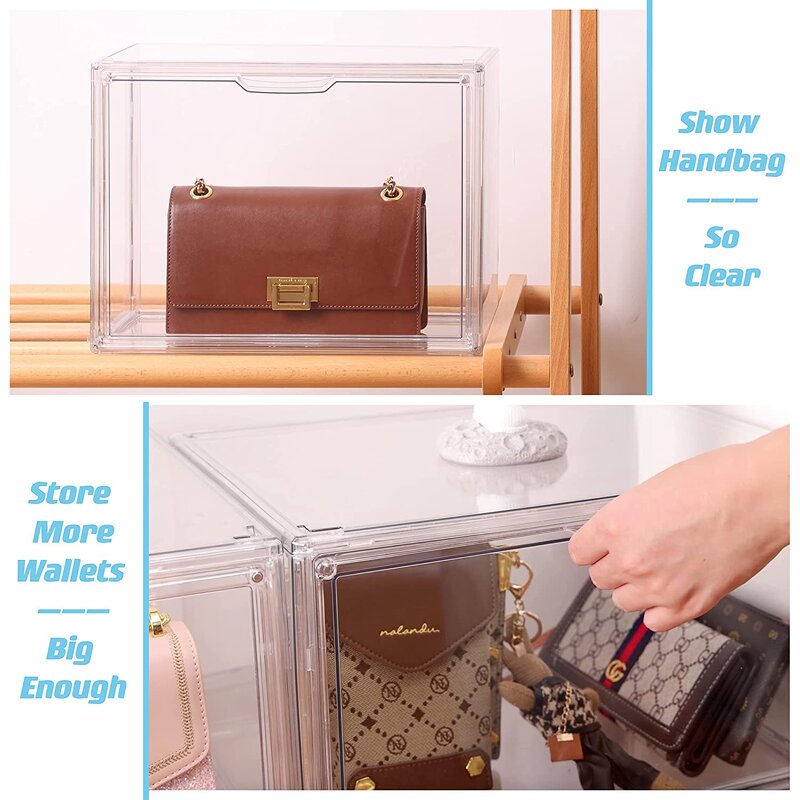 Purse Storage Organizer - 3 Pack Clear Acrylic Display Box for Handbag Stackable
