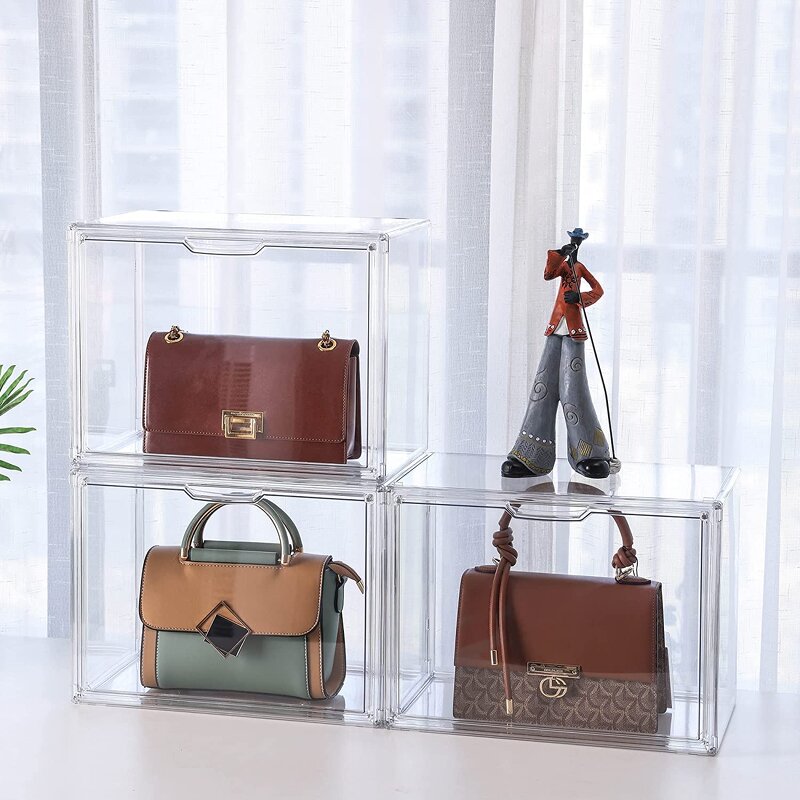 Purse Storage Organizer - 3 Pack Clear Acrylic Display Box for Handbag Stackable