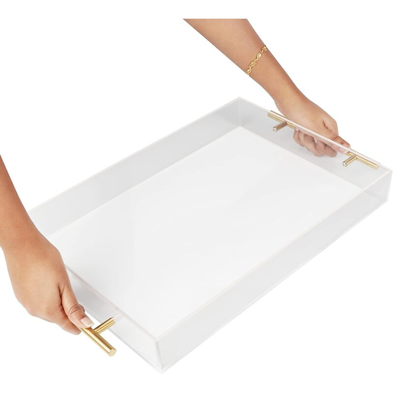 Acrylic Tray - High Quality Custom Designed 6x6 Clear with Gold Handles Square OEM