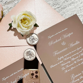 Wedding Invitation - Rose Gold Mirror with Monogram Wax Seal Luxury Acrylic Nautical