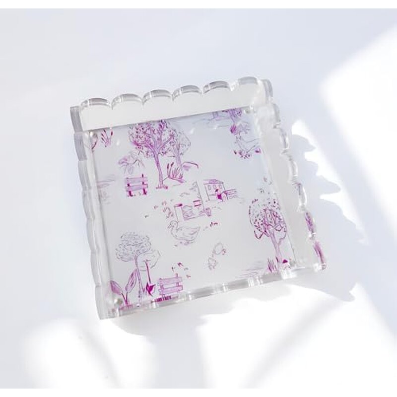 Acrylic Tray - Customizable 8 X 8 Clear with Anti-Slip Pads Magnetic Mat for Photos