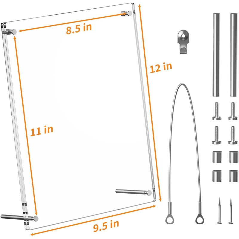 Picture Frames - 8.5x11 Modern Frameless Acrylic 2-Pack Clear Square Cubes Stand