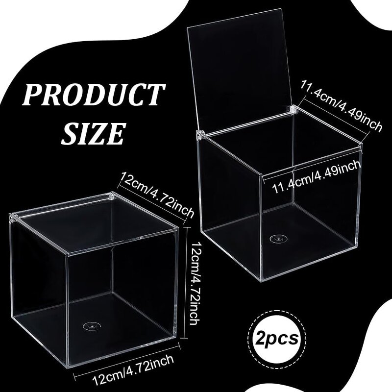 Acrylic Display Case - BENECREAT 2pcs Anti-Dust Clear 12cm Square Cube Hinged Lid
