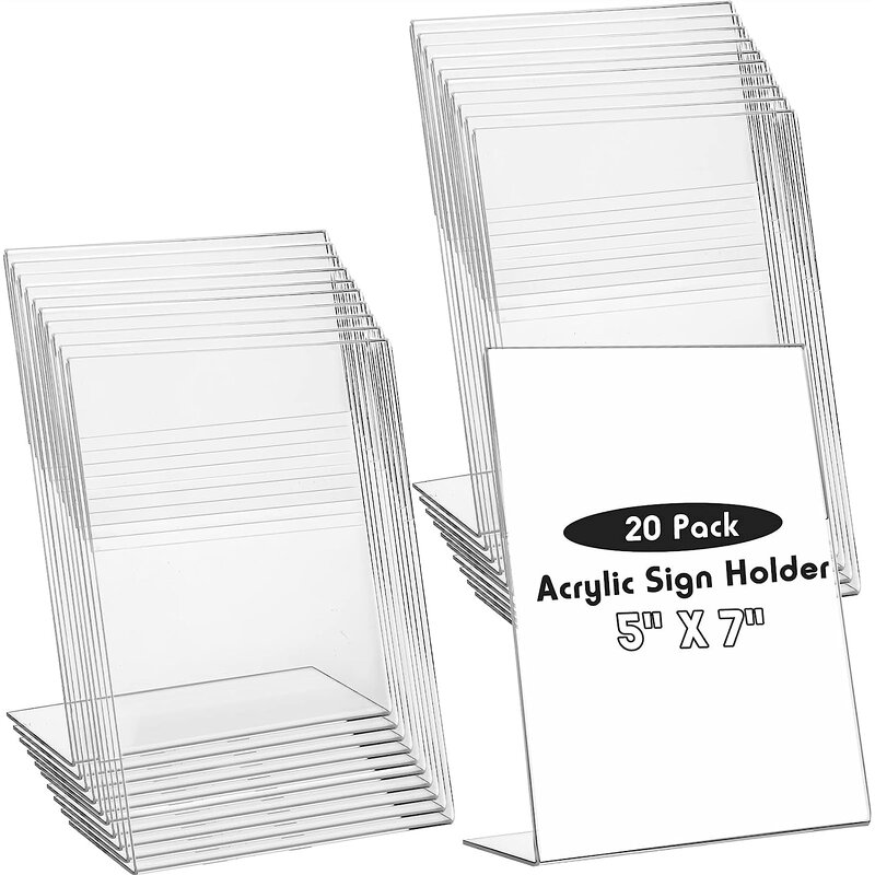 Sign Holder - 5 X 7 Inch Acrylic Slant Back Picture Frames Clear L Shaped Desktop