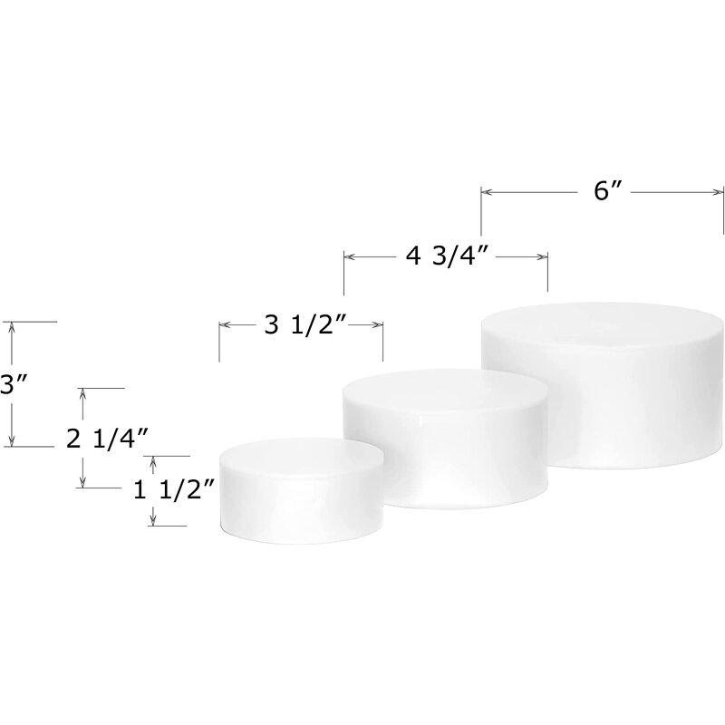 Display Riser Stands - White Acrylic Round Cylinder Nesting with Hollow Bottoms 3-Pack