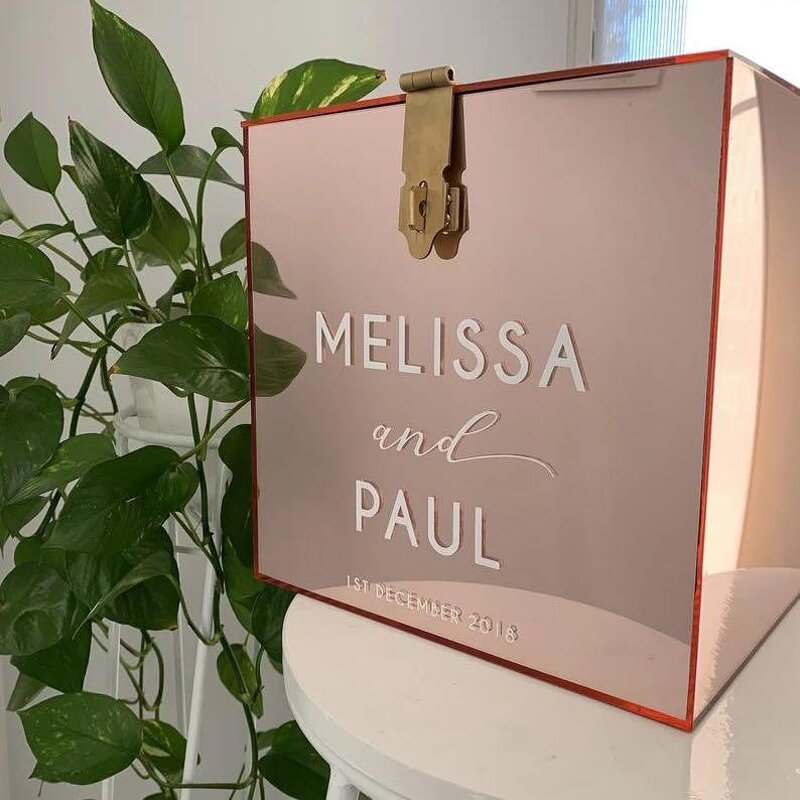 Wedding Card Money Box - FREE Name Customised Rose Gold Acrylic Charity Donation Box
