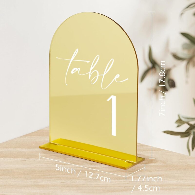 Wedding Table Numbers - Gold Mirror Acrylic 1-20 Stands 5"x7" Arched for Reception