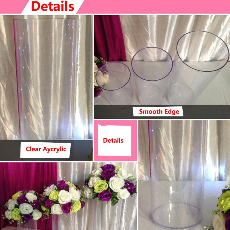 Flower Vase - Acrylic Cylinder Decorative Centerpiece Home Wedding Non Breakable 5"X8"