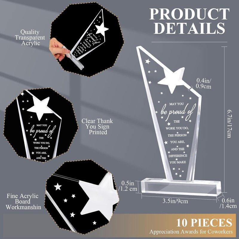 Appreciation Awards - 10 Pcs Acrylic Thank You Trophy for Coworker Employee Prizes