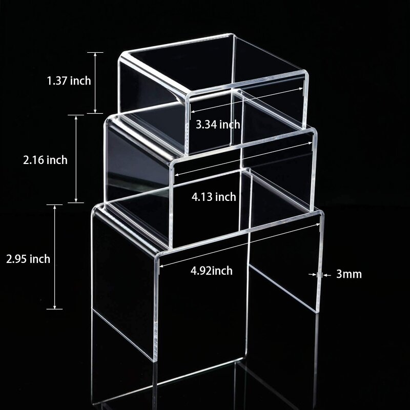 Display Risers - 3 Sets Acrylic Stand for Jewelry Showcase Fixtures
