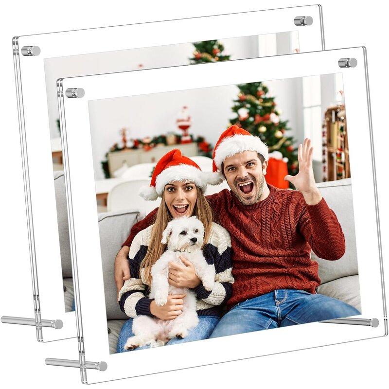 Picture Frames - 8.5x11 Modern Frameless Acrylic 2-Pack Clear Square Cubes Stand