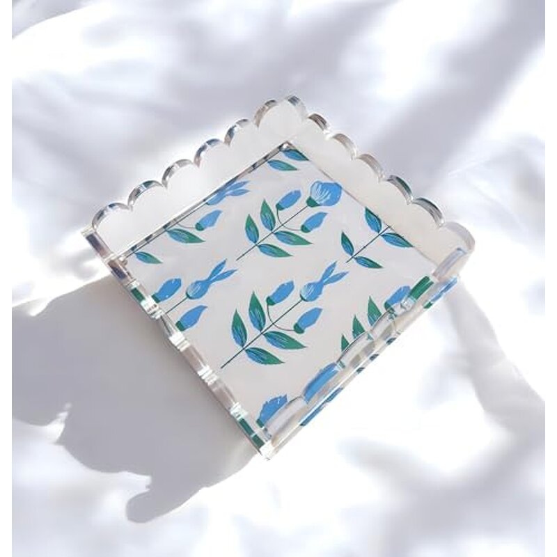 Acrylic Tray - Customizable 8 X 8 Clear with Anti-Slip Pads Magnetic Mat for Photos