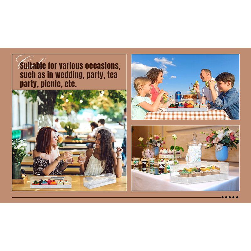 Cake Stand - Elegant Marbleized Grain Rectangular Acrylic with Lid Grey Serving Tray