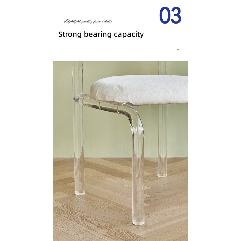 Dining Chair - Nordic Style Transparent Acrylic with Cushion Restaurant Stool Dressing