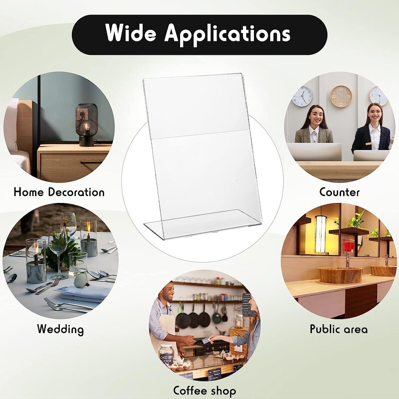 Sign Holder - 5 X 7 Inch Acrylic Slant Back Picture Frames Clear L Shaped Desktop