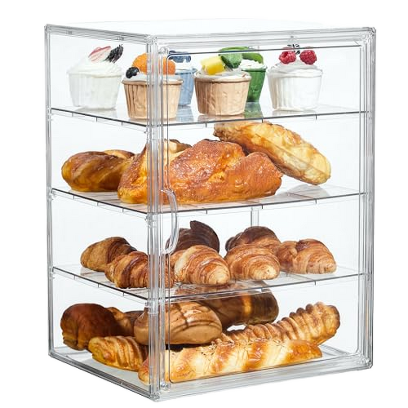 Pastry Display Rack - Adjustable 4-Layer Clear 15.5x11.4x9.8inch Bread Storage Magnetic