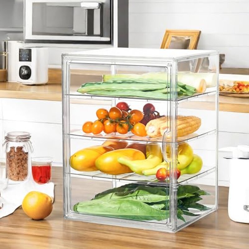Pastry Display Rack - Adjustable 4-Layer Clear 15.5x11.4x9.8inch Bread Storage Magnetic