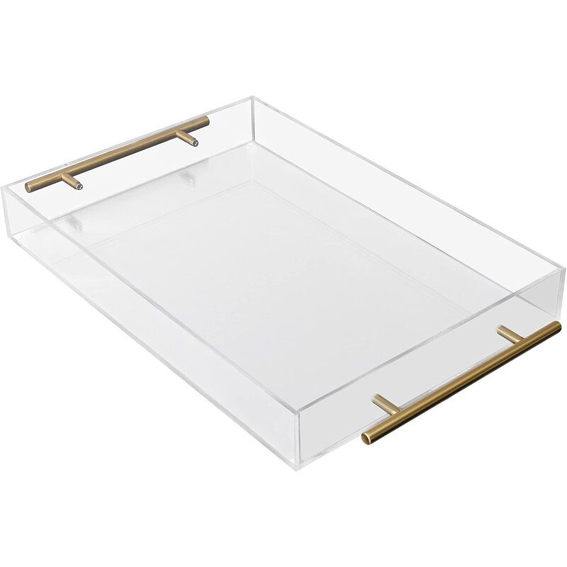 Serving Tray - Clear Acrylic 8*11inch with Golden Handles Decorative for Breakfast