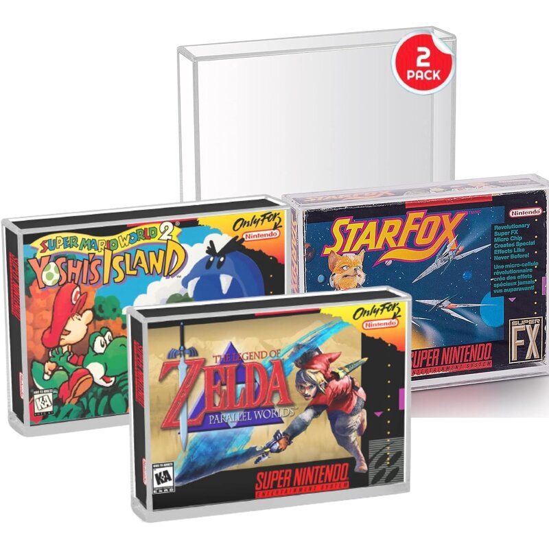 Acrylic Display Case - Compatible with Nintendo SNES N64 Game Box Clear Protective
