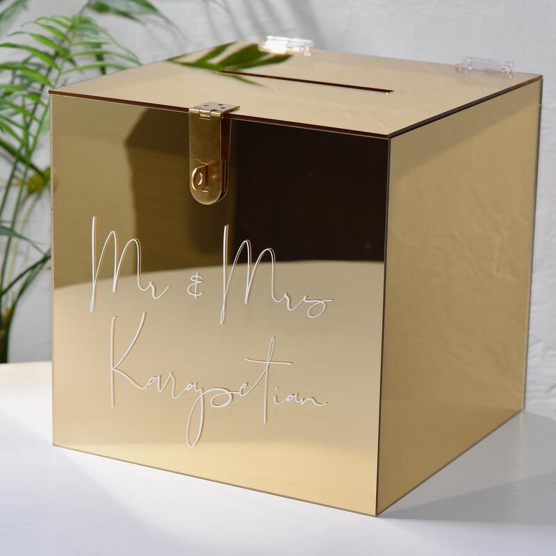 Wedding Card Money Box - FREE Name Customised Rose Gold Acrylic Charity Donation Box