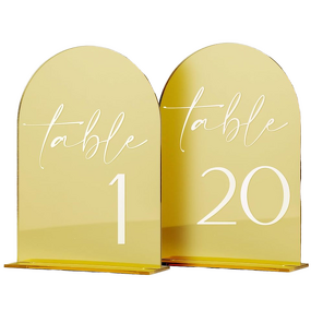 Wedding Table Numbers - Gold Mirror Acrylic 1-20 Stands 5"x7" Arched for Reception