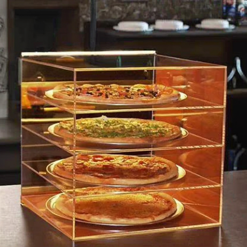 Pizza Display Stand - 4-Tier Acrylic Transparent Bakery Cake Display Case Box