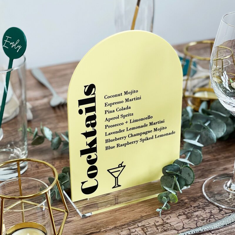 Wedding Menu Cards - Custom Acrylic Table Menu Drink List