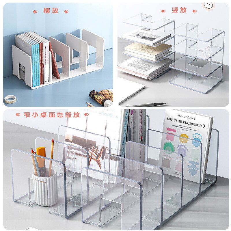 Book Organizer - Modern Acrylic Desktop Expandable Bookends for Home Office School