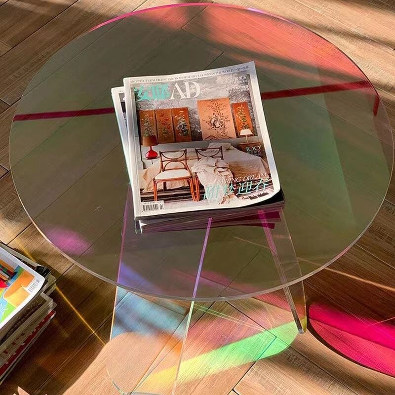 Coffee Table - Round Rainbow Colorful Transparent Acrylic Decorative for Home Use