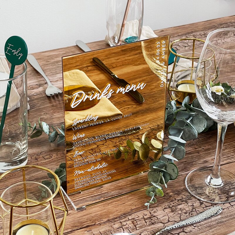 Wedding Menu Cards - Custom Acrylic Table Menu Drink List