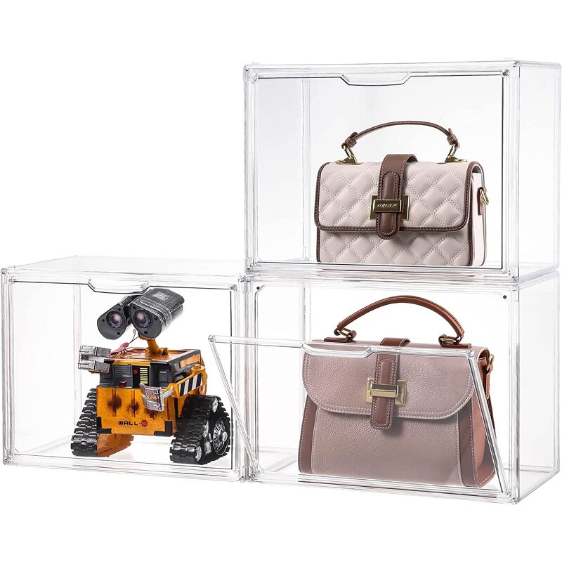 Purse Storage Organizer - 3 Pack Clear Acrylic Display Box for Handbag Stackable