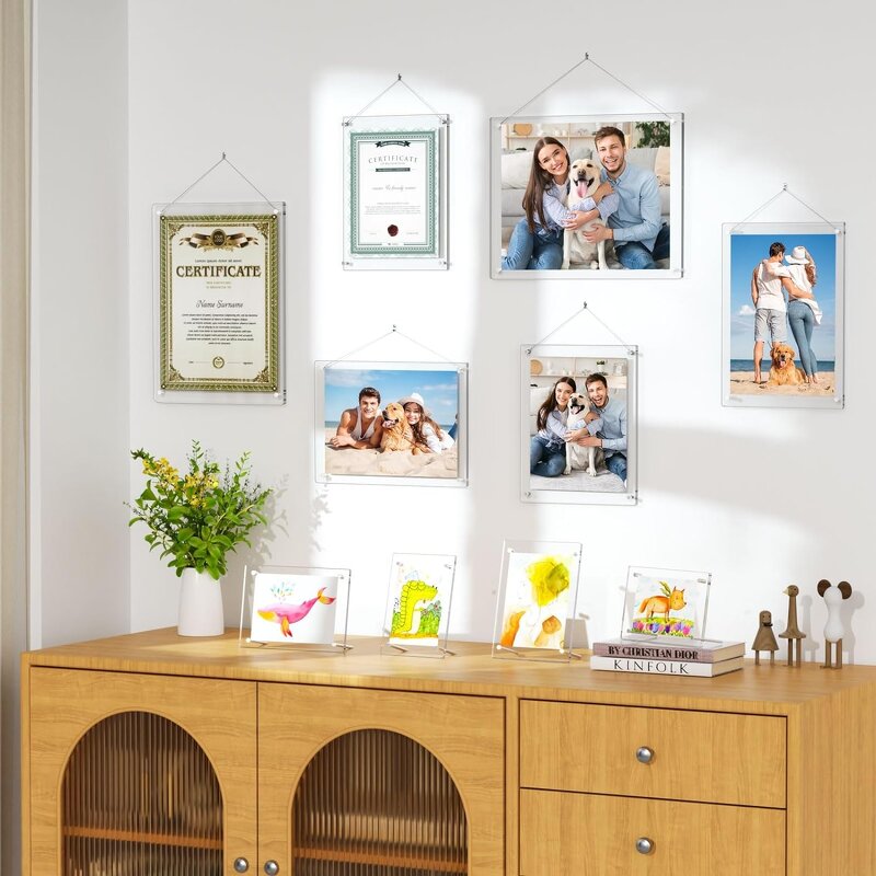 Picture Frames - 8.5x11 Modern Frameless Acrylic 2-Pack Clear Square Cubes Stand