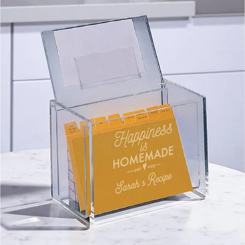 Recipe Box - Lid Display for 4 X 6 Cards Acrylic with Cards