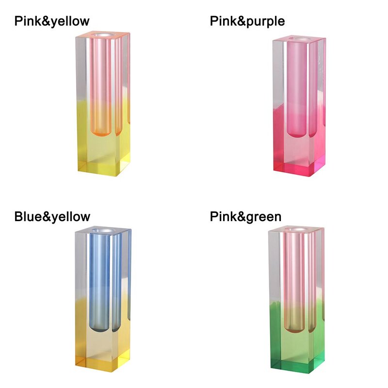 Flower Vase - Simple Nordic Style Acrylic Hydroponic Square Column Glass Creative